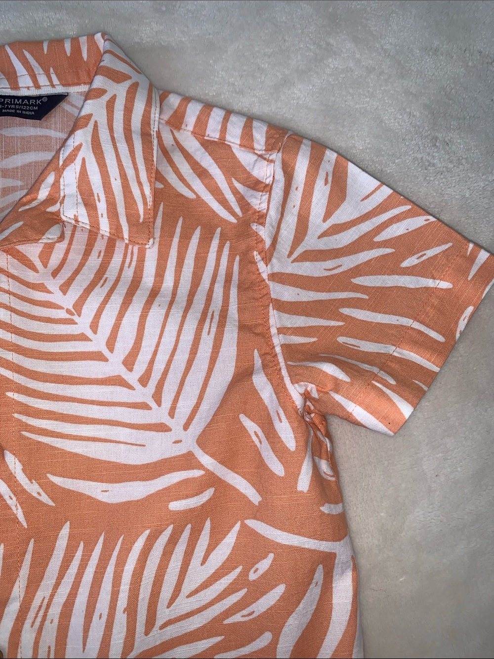 Primark Orange & White Tropical Button Down Shirt 6/7 EUC - Picture 5 of 7